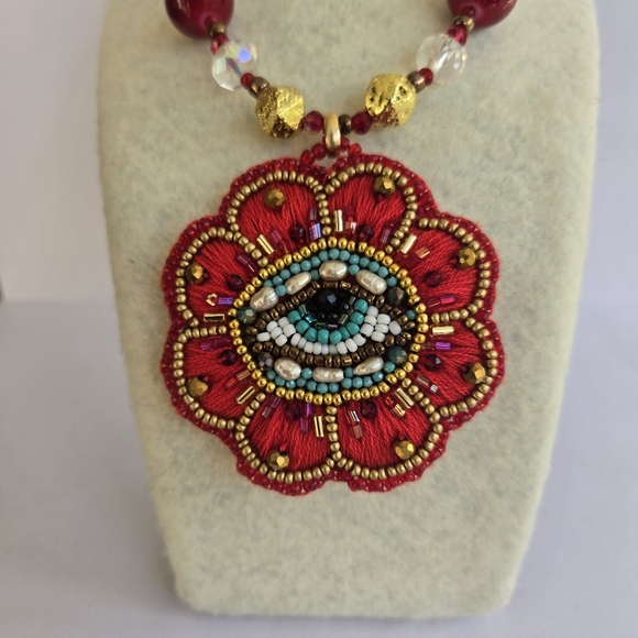 Handembroidered Evil Eye Necklace - Picture 5 of 6